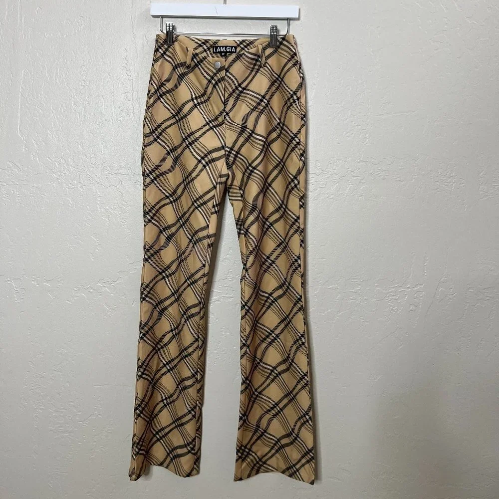 I AM GIA Carmel Tan Plaid Wide Leg Pants - Picture 5 of 7